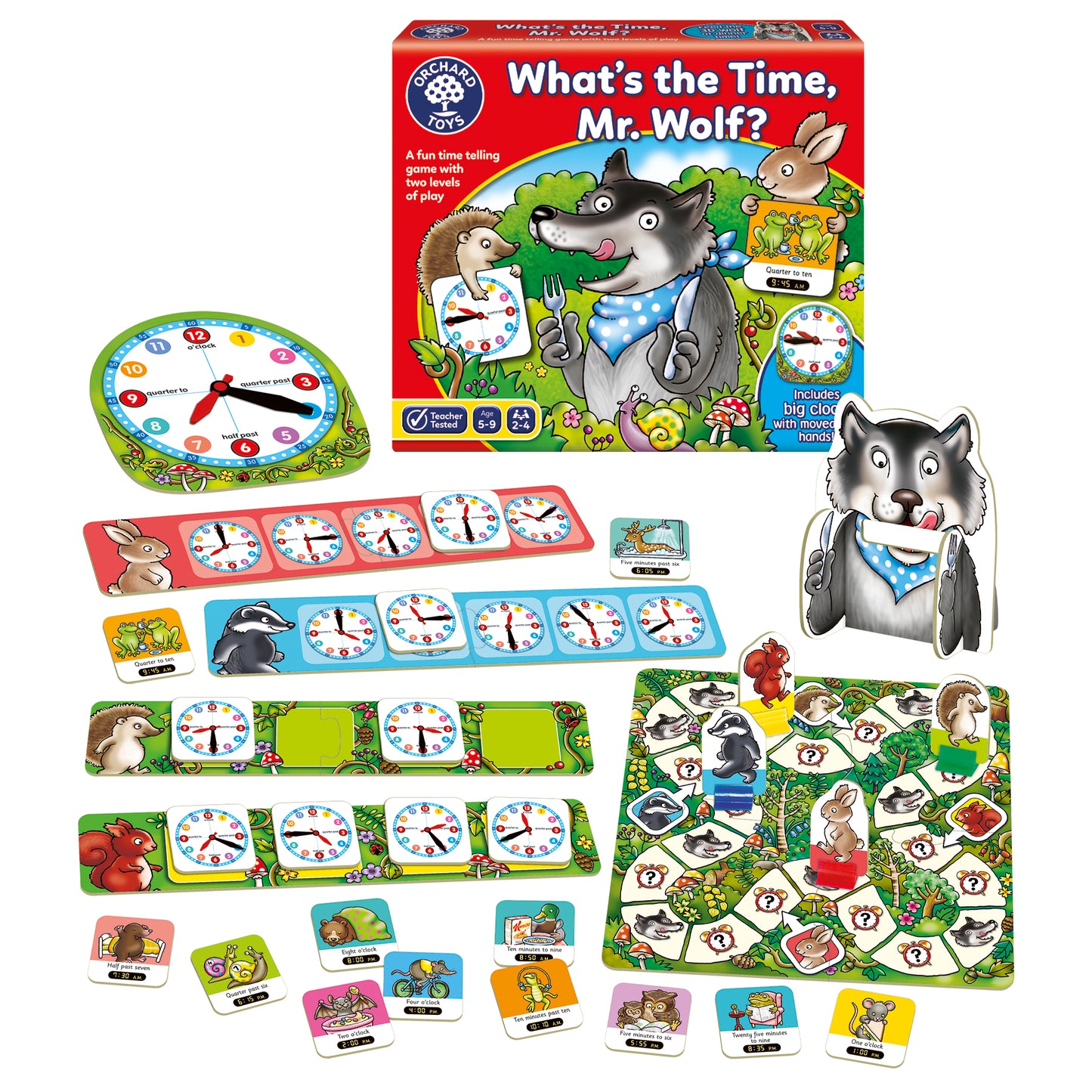 Orchard Toys What's the Time, Mr Wolf Time Telling Game 狐狸先生幾多點數字時鐘學習遊戲
