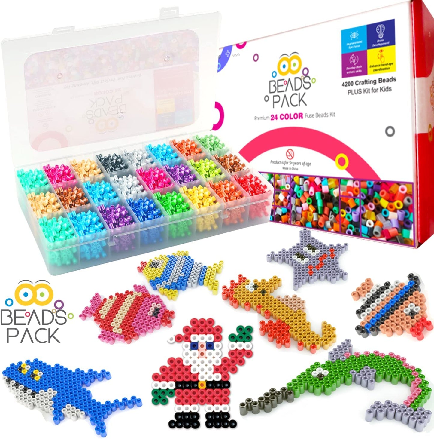 BeadsPack Fuse Beads Kit 4200 Beads 5mm – 24 Assorted Color Iron-On BeadsPack 串串樂套件 4200 顆珠子 5 毫米 – 24 種顏色石熨燙