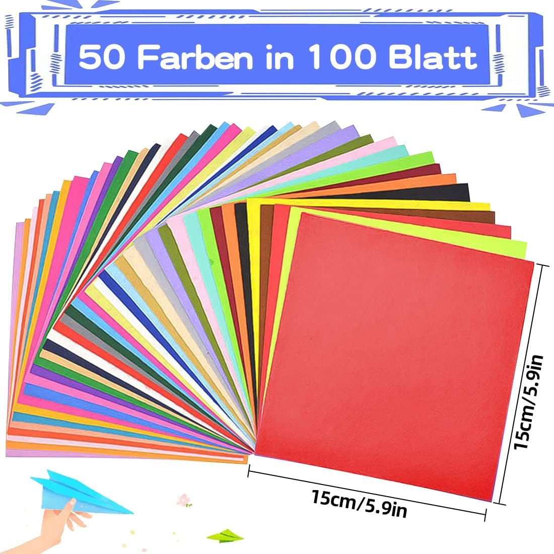 Origami Paper 50 Colours 15 x 15 cm 100 Pcs Set 雙面彩色折紙
