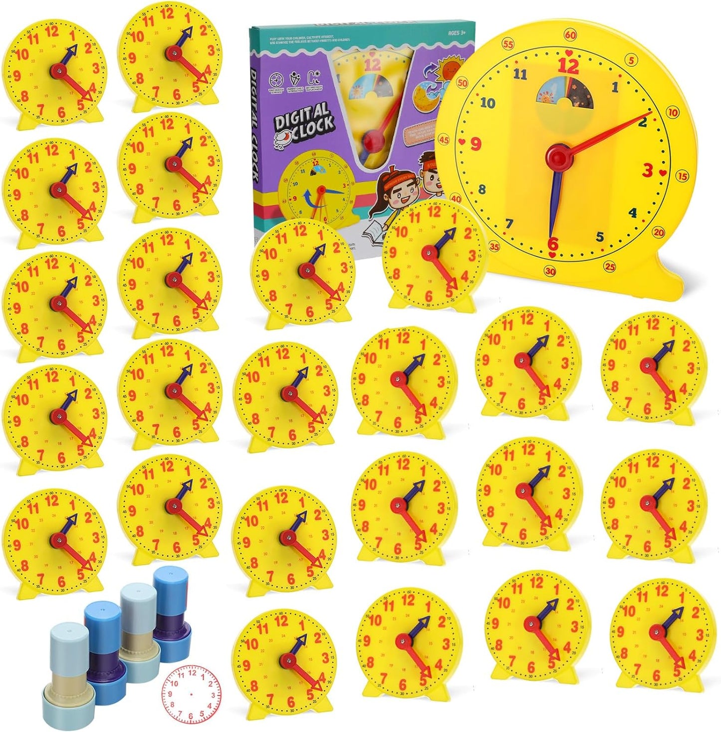 Kindermatic 30 Pcs Classroom Clock Kit Includes 1 Pcs Big Student Clock 25 Pcs