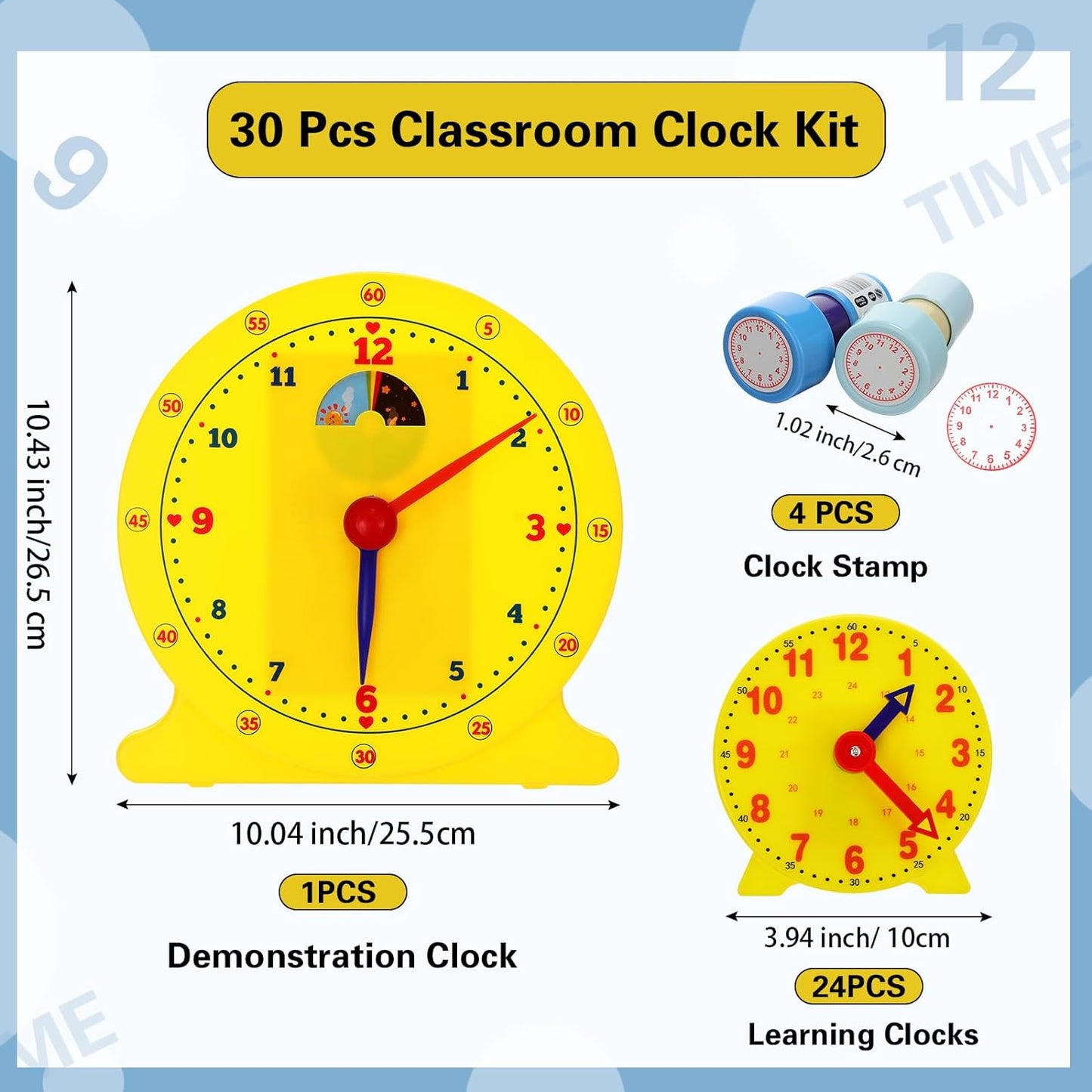 Kindermatic 30 Pcs Classroom Clock Kit Includes 1 Pcs Big Student Clock 25 Pcs