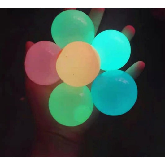 Fidget Sensory Glow-in-the-Dark Soft Sticky Balls Random Colors Set of 5個 夜光軟身粘牆球感官減壓玩具 顏色隨機
