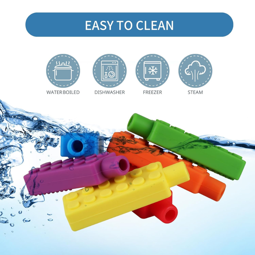 Sensory Brick Chewy Pen Topper, set of 6個混色積木款感官筆套