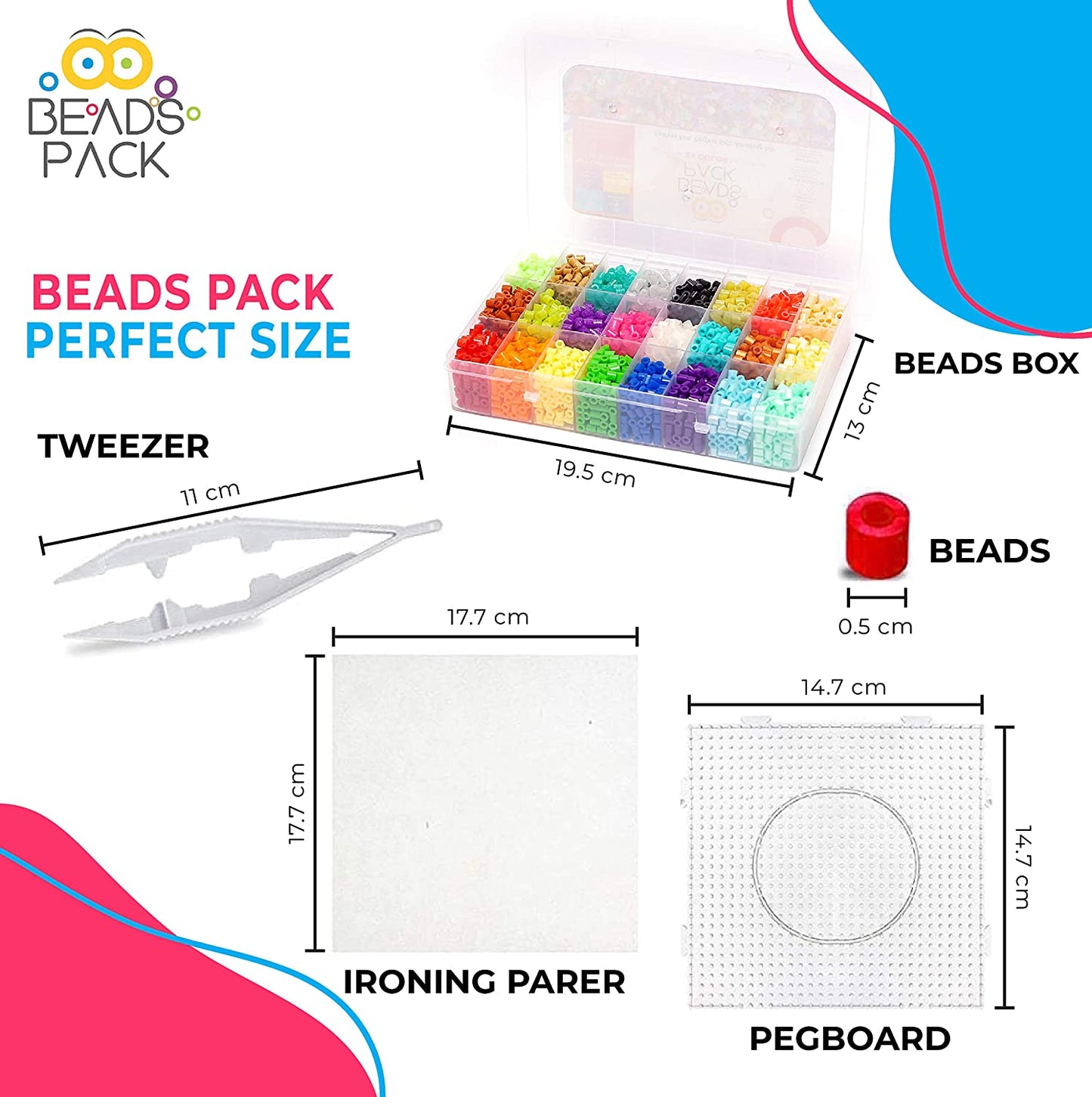 BeadsPack Fuse Beads Kit 4200 Beads 5mm – 24 Assorted Color Iron-On BeadsPack 串串樂套件 4200 顆珠子 5 毫米 – 24 種顏色石熨燙