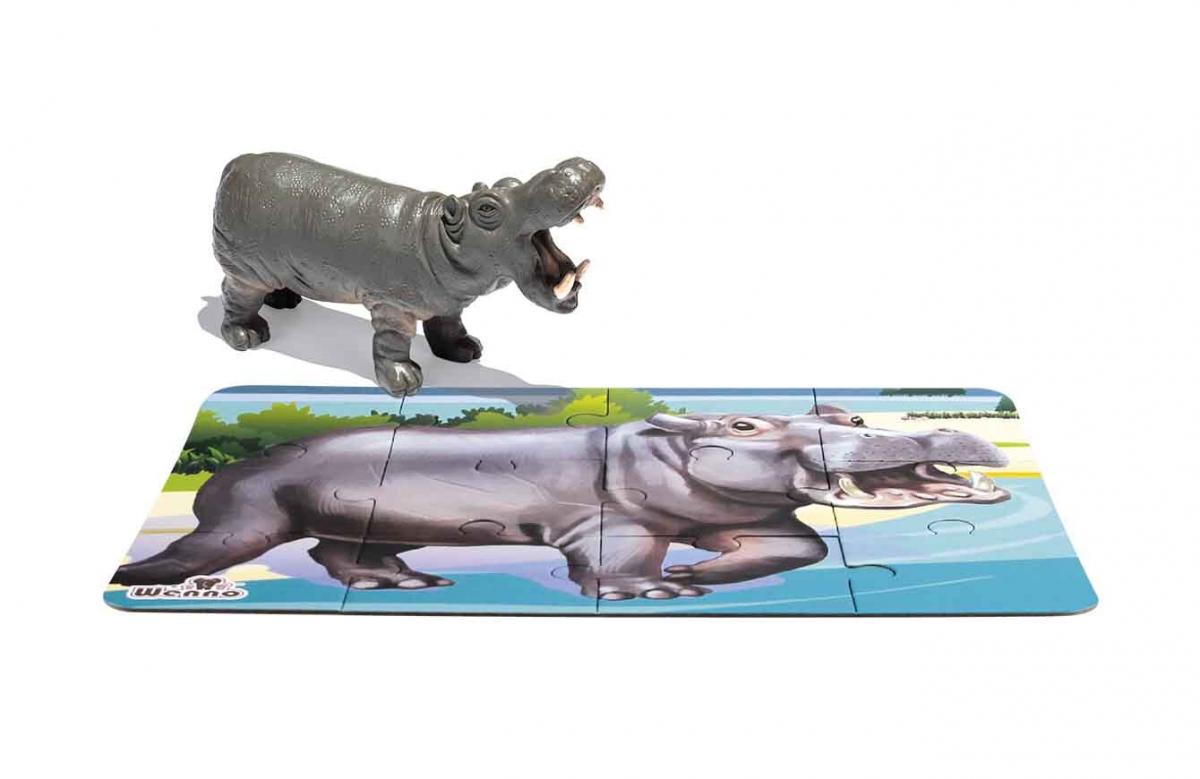 Wenno Puzzle 12 pcs with Animal Figurine - Hippo