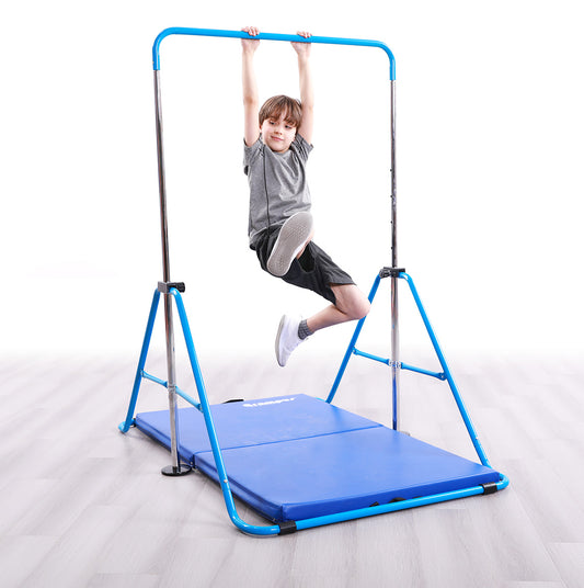 2-in-1 Height Adjustable Gymnastics Training Bar and Ring Set with Mat  2合1 高度可調 體操訓練桿與環套裝含軟墊