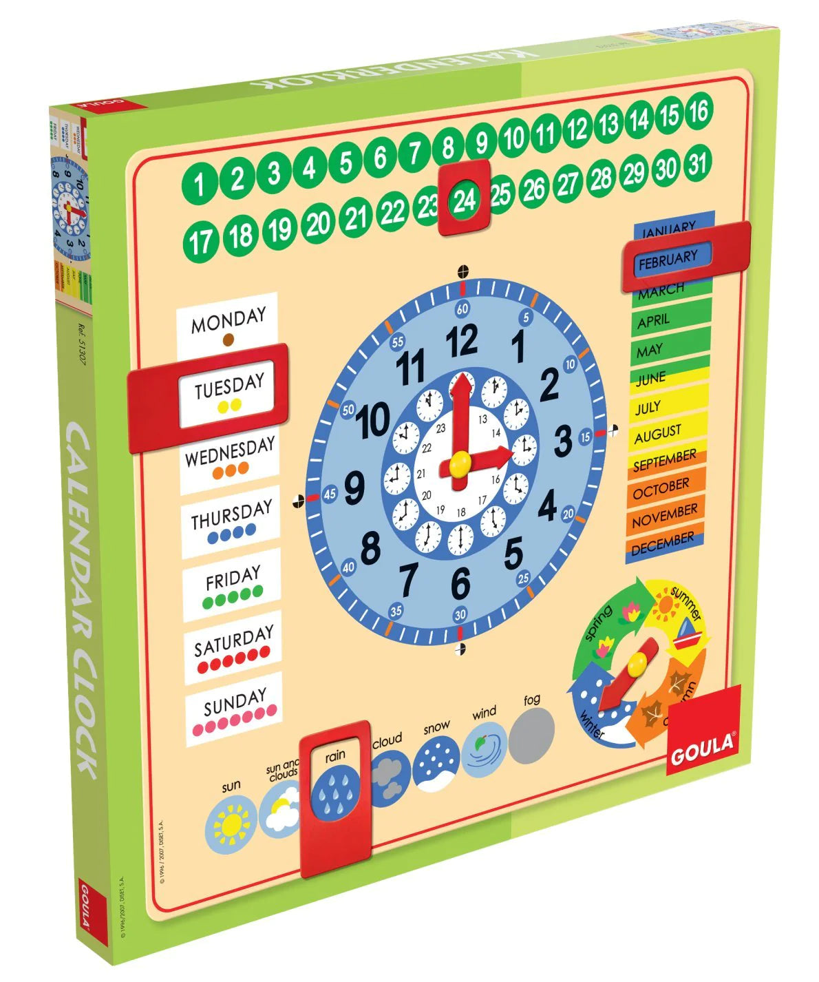 Goula Calendar Clock Large Size 44 x 44 cm 日曆季節天氣時鐘國際時間認知板大號