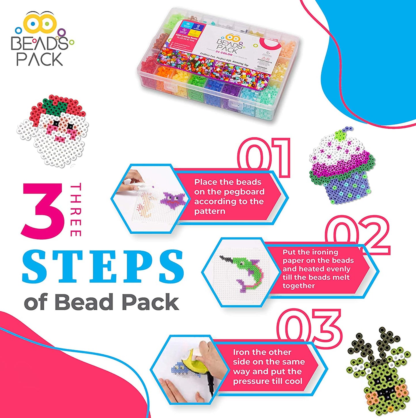 BeadsPack Fuse Beads Kit 4200 Beads 5mm – 24 Assorted Color Iron-On BeadsPack 串串樂套件 4200 顆珠子 5 毫米 – 24 種顏色石熨燙