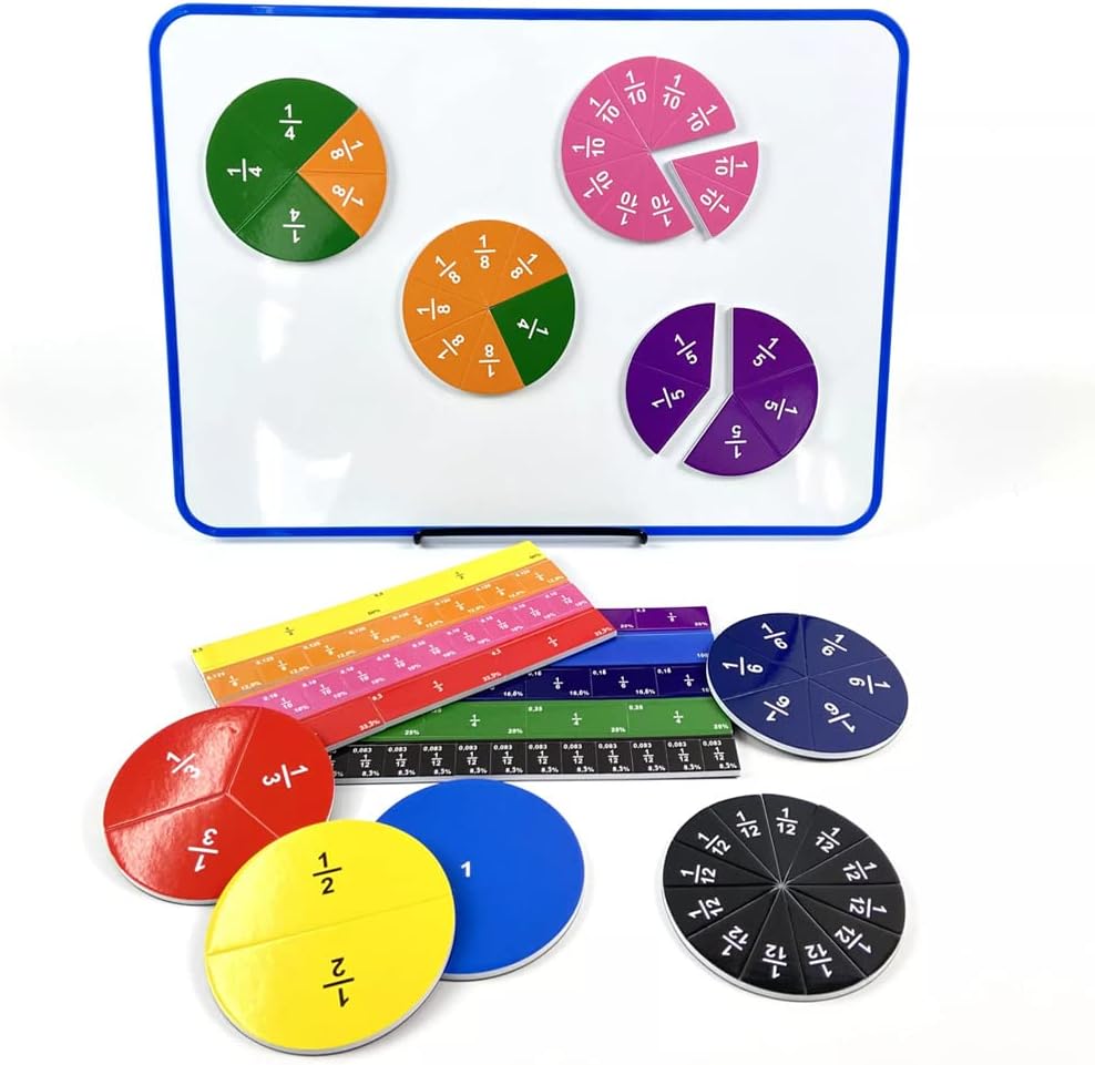 102 pcs Magnetic Fraction Set — Colored Tiles and Circles 磁性分數教具組 — 彩色磁性圓形與條形