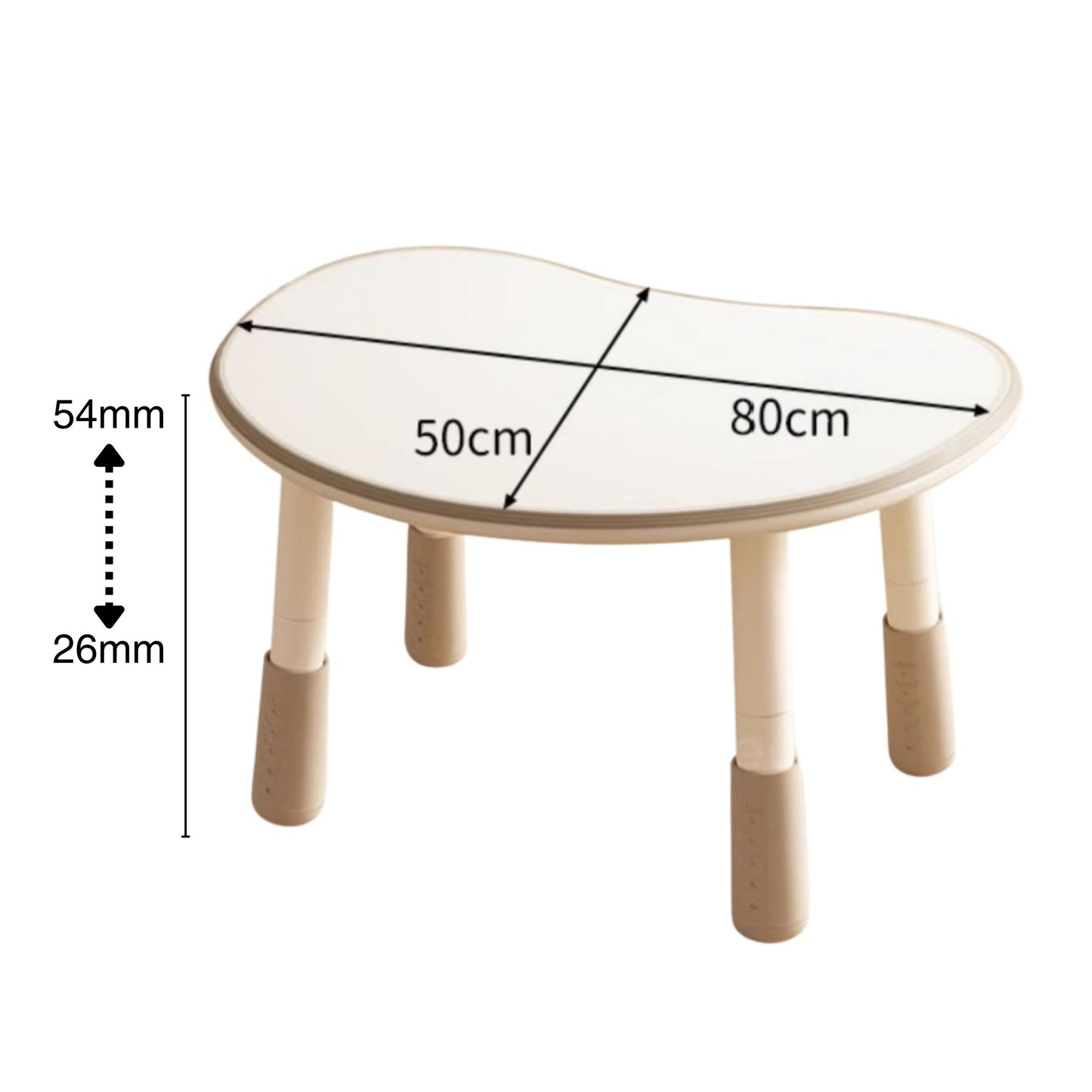 Kids Table Bean Shape Top, Adjustable Legs H24-54mm 豆形兒童升降桌