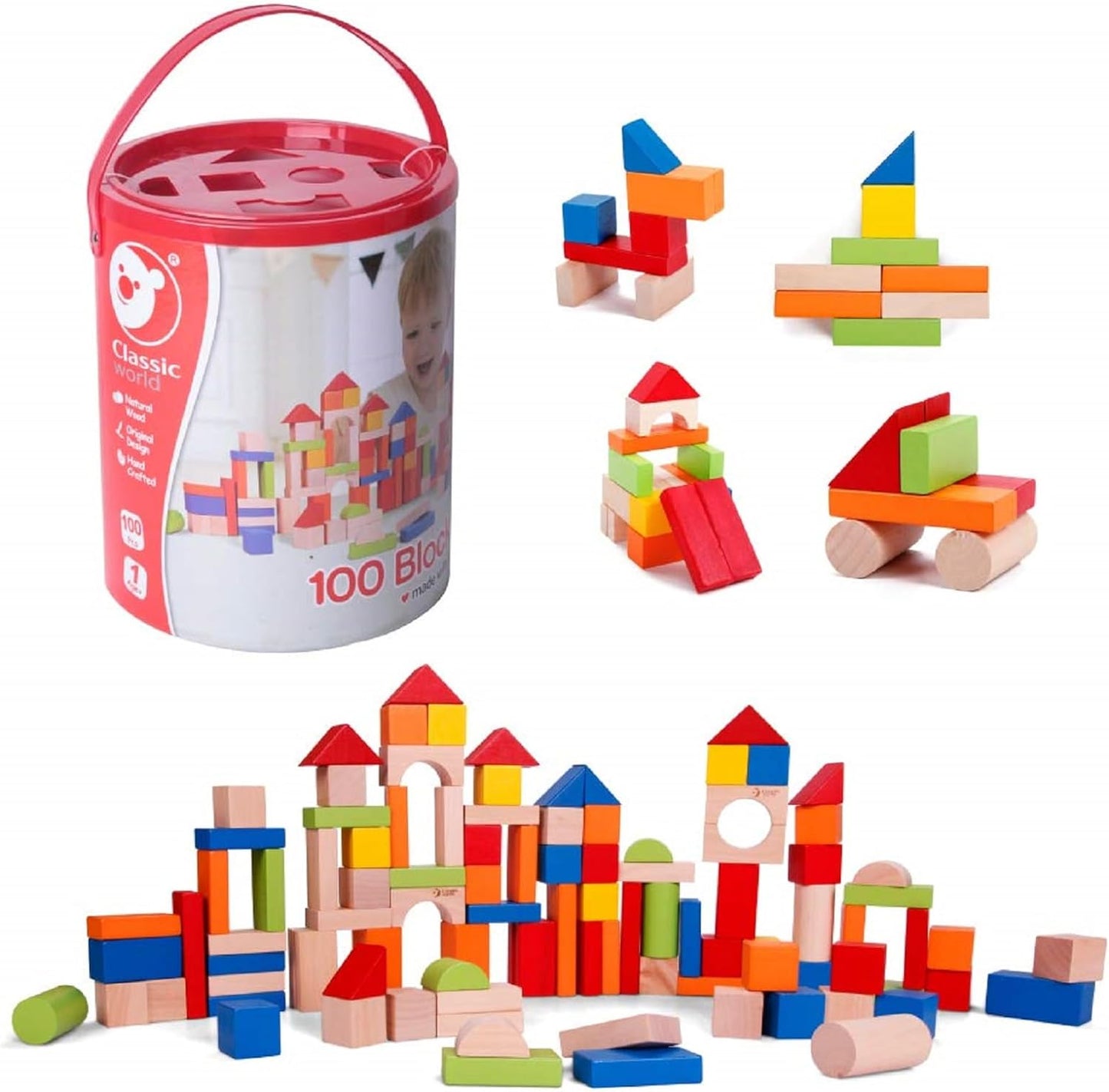 Classic World 100 Piece Wooden Building Blocks