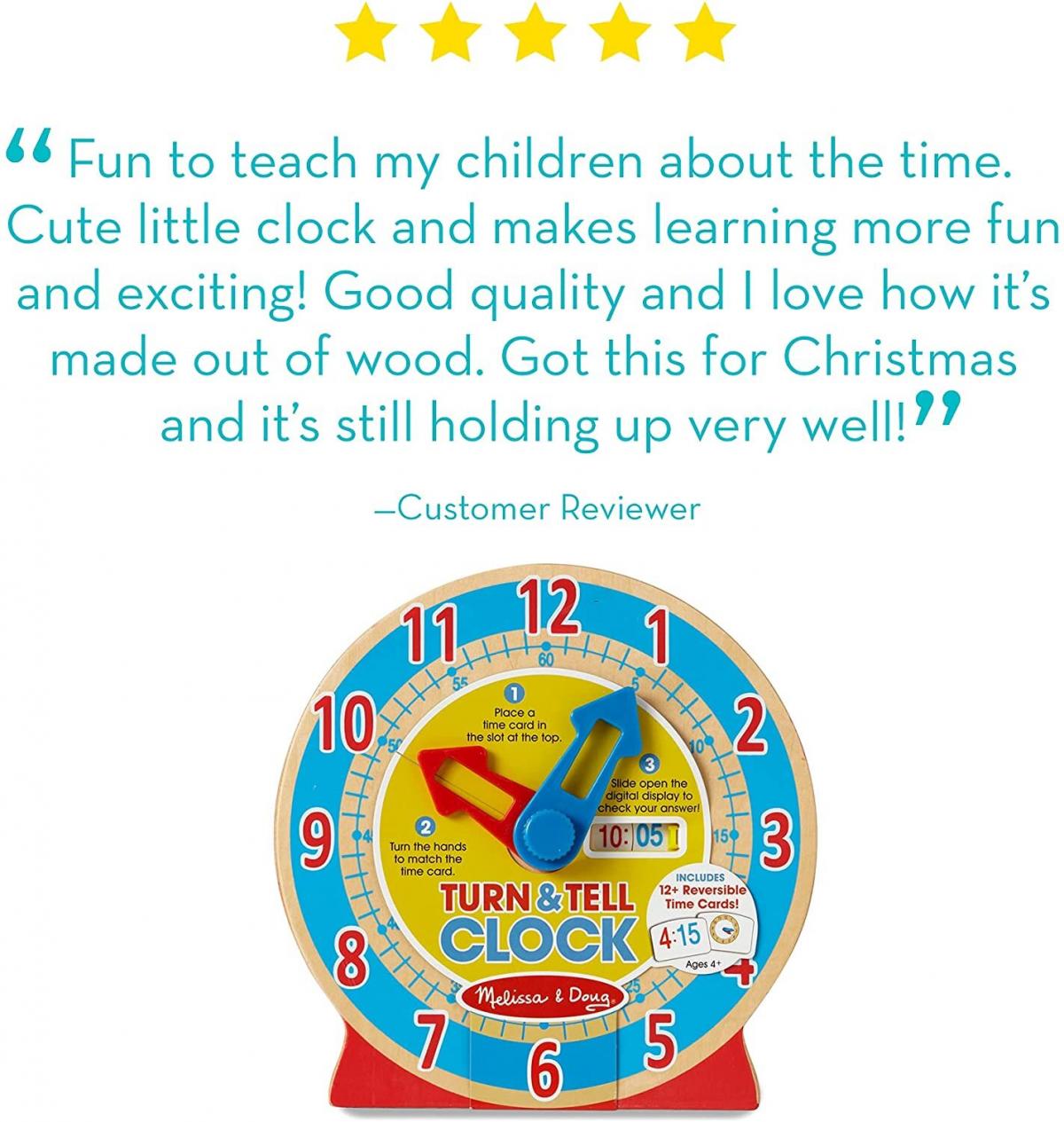 Melissa & Doug Turn & Tell Wooden Learning Clock with Learning Card 木製時鐘教具配有遊戲圖咭