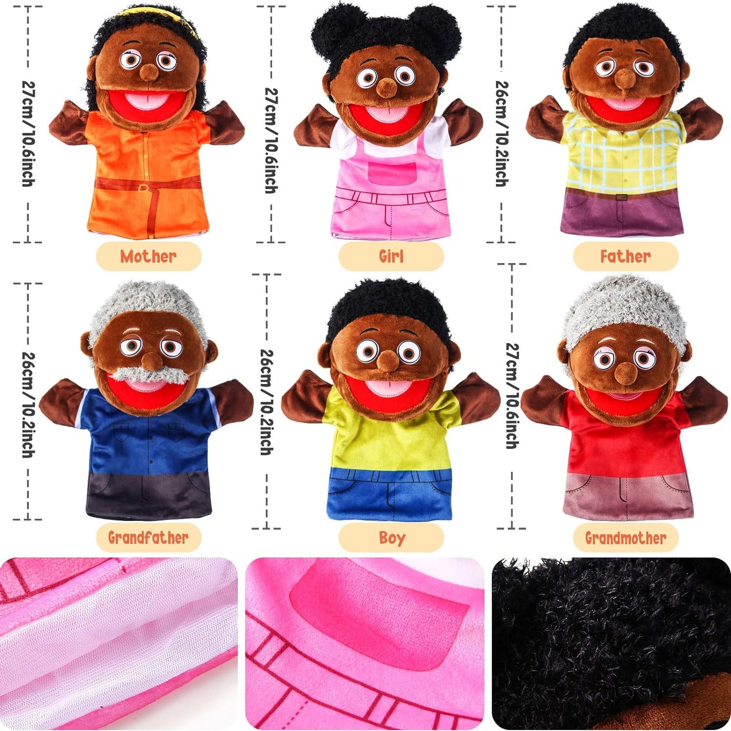 African Family Hand Puppets Set of 6 非洲家庭手偶 6 件套