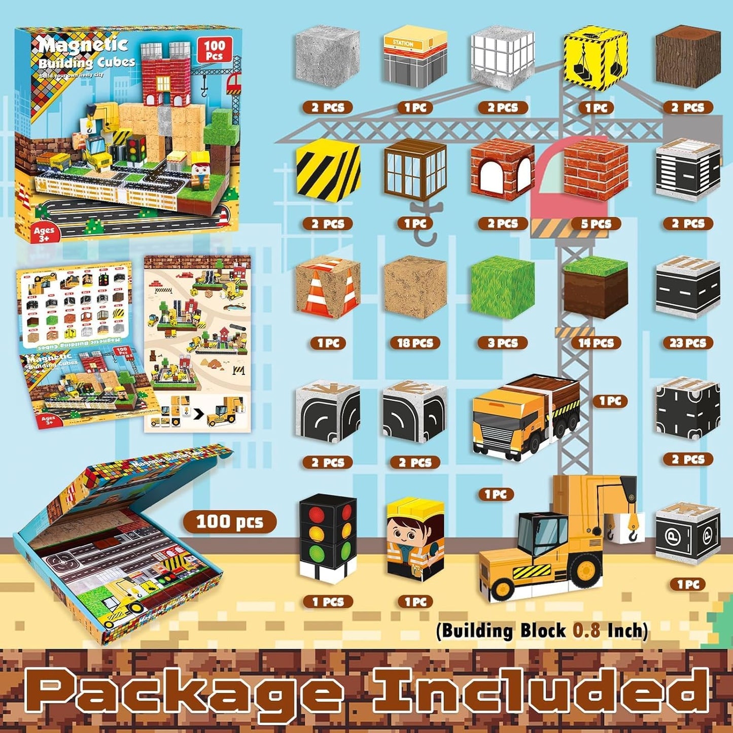 2CM Magnetic Building Blocks Toy Construction Site Set of 138 塊建築工程場地套裝