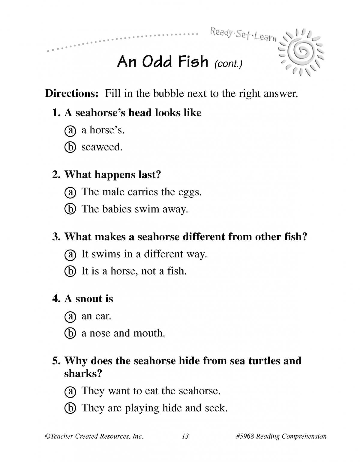 Teacher Created Resources Ready-Set-Learn Reading Comprehension Grade 1