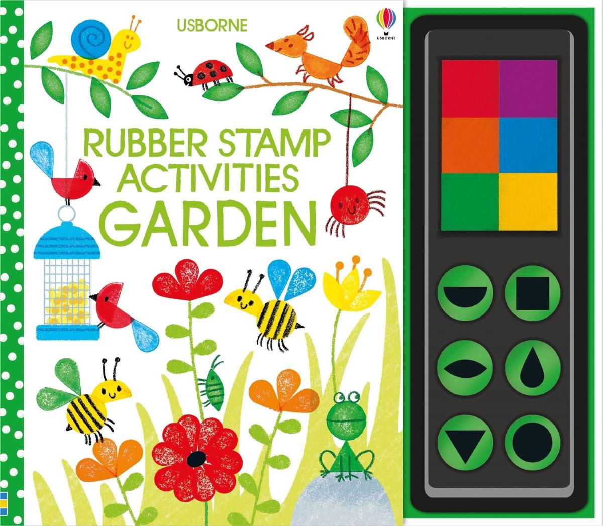 Usborne Rubber Stamp Activities Garden 兒童印章繪畫塗鴉本 花園主題 含6色印台6個形狀印章