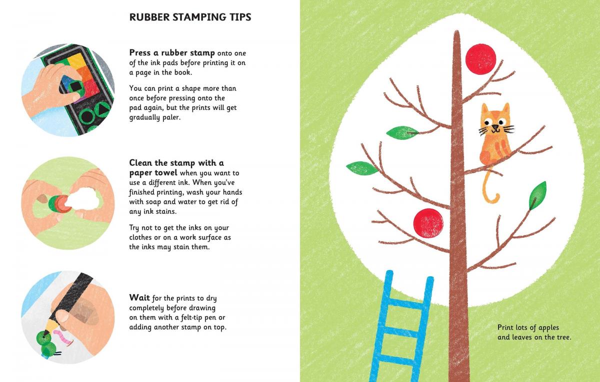 Usborne Rubber Stamp Activities Garden 兒童印章繪畫塗鴉本 花園主題 含6色印台6個形狀印章
