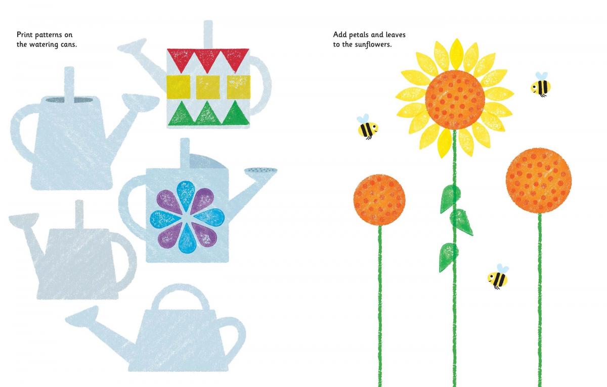Usborne Rubber Stamp Activities Garden 兒童印章繪畫塗鴉本 花園主題 含6色印台6個形狀印章