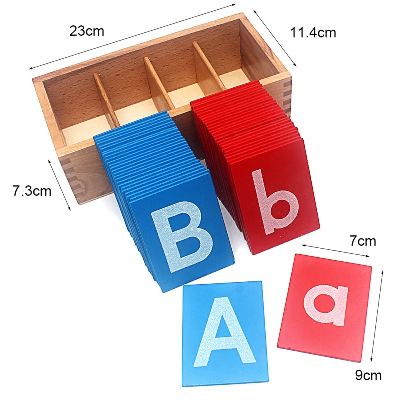 Kindermatic Montessori Lower and Capital Case Sandpaper Letters with Boxes 蒙特梭利 大寫及小寫英文紅藍砂字母板 含木盒