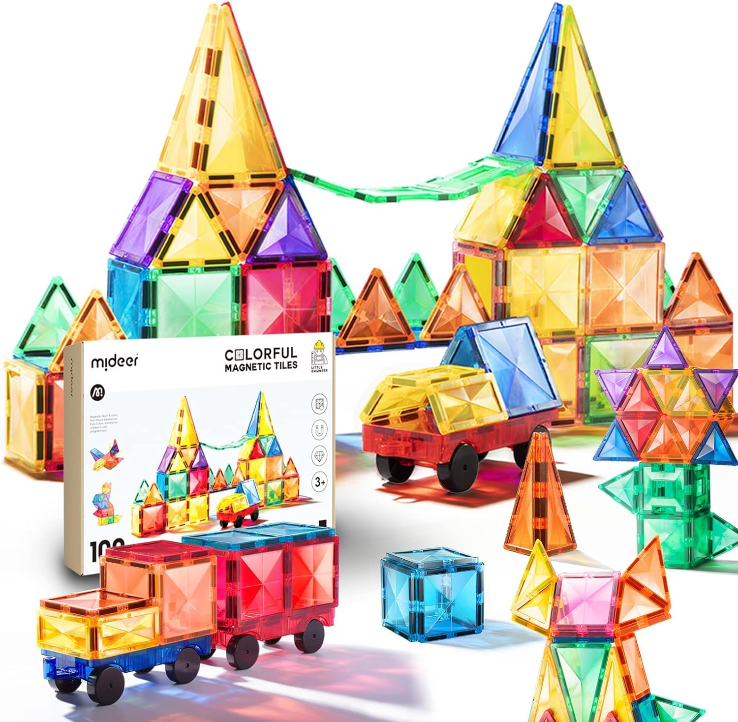Mideer Colorful Magnetic Tiles Set of 100塊 透彩磁性建構片套裝 – MY SCHOOL BUS