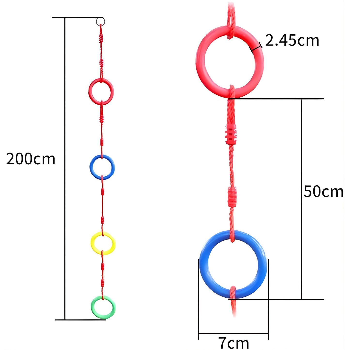 Obstacle Course Attachment Climbing Rope with Rings 2m Max Load 100KG CPC Safety Approval 兒童障礙訓練 圓環攀爬繩
