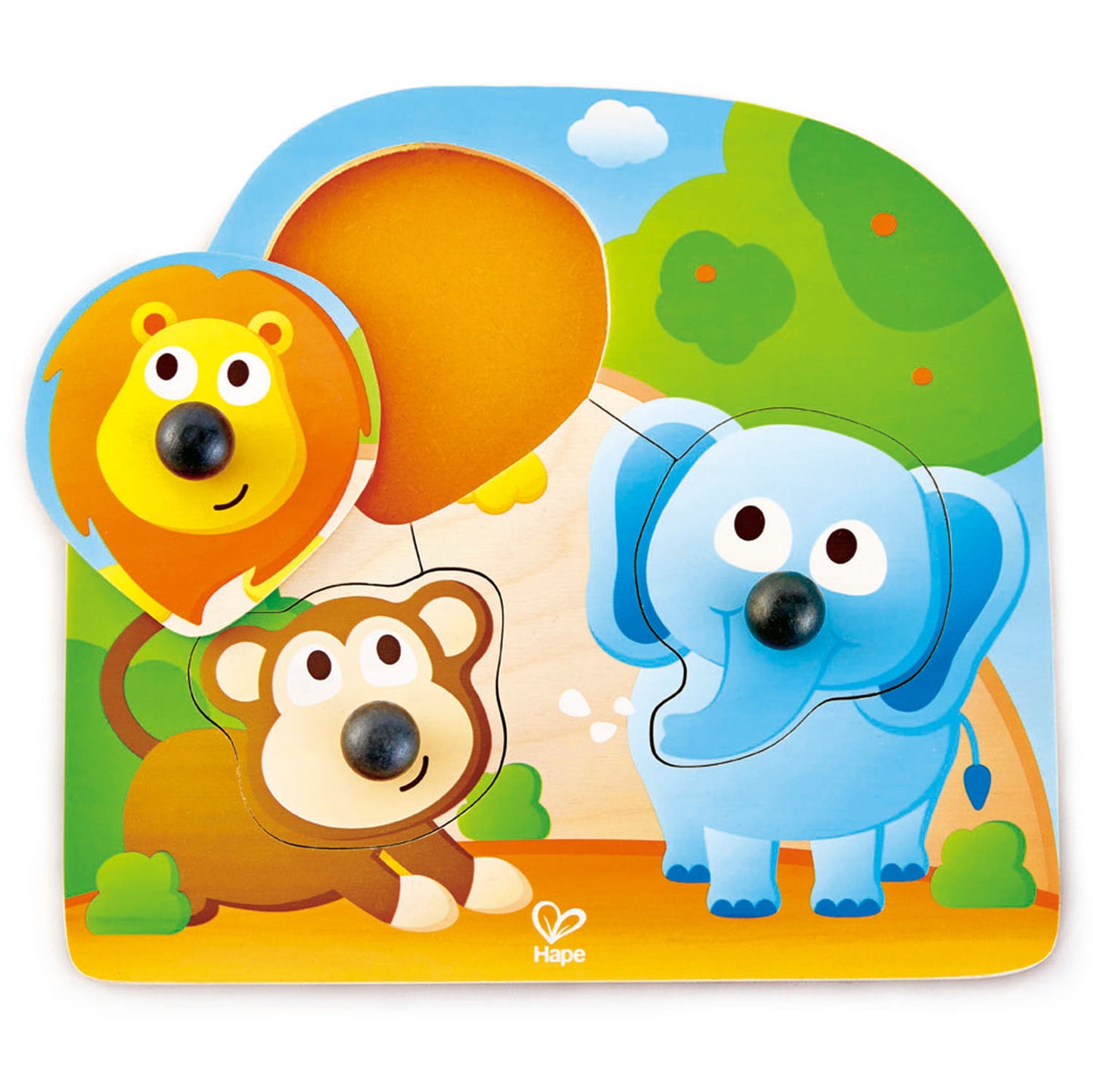 Hape Big Nose Jungle Puzzle Peg-Puzzles 一階-叢林動物大鼻子抓手拼圖