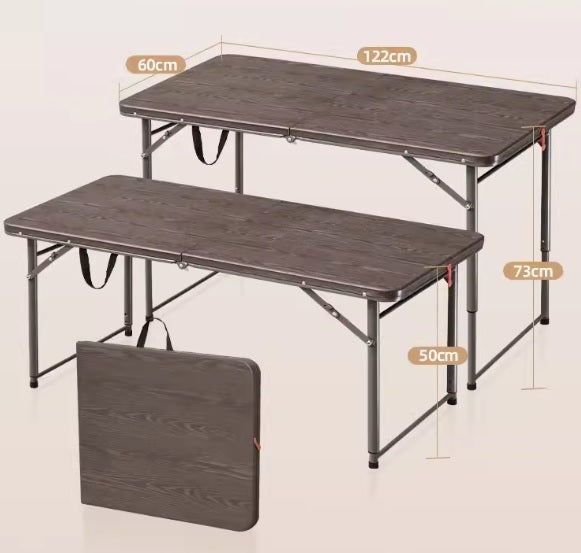 122x60cm Height Adjustable Bi-Fold Gray Wooden Grain Plastic Folding Table 可調高度折疊灰木紋色塑料折疊桌