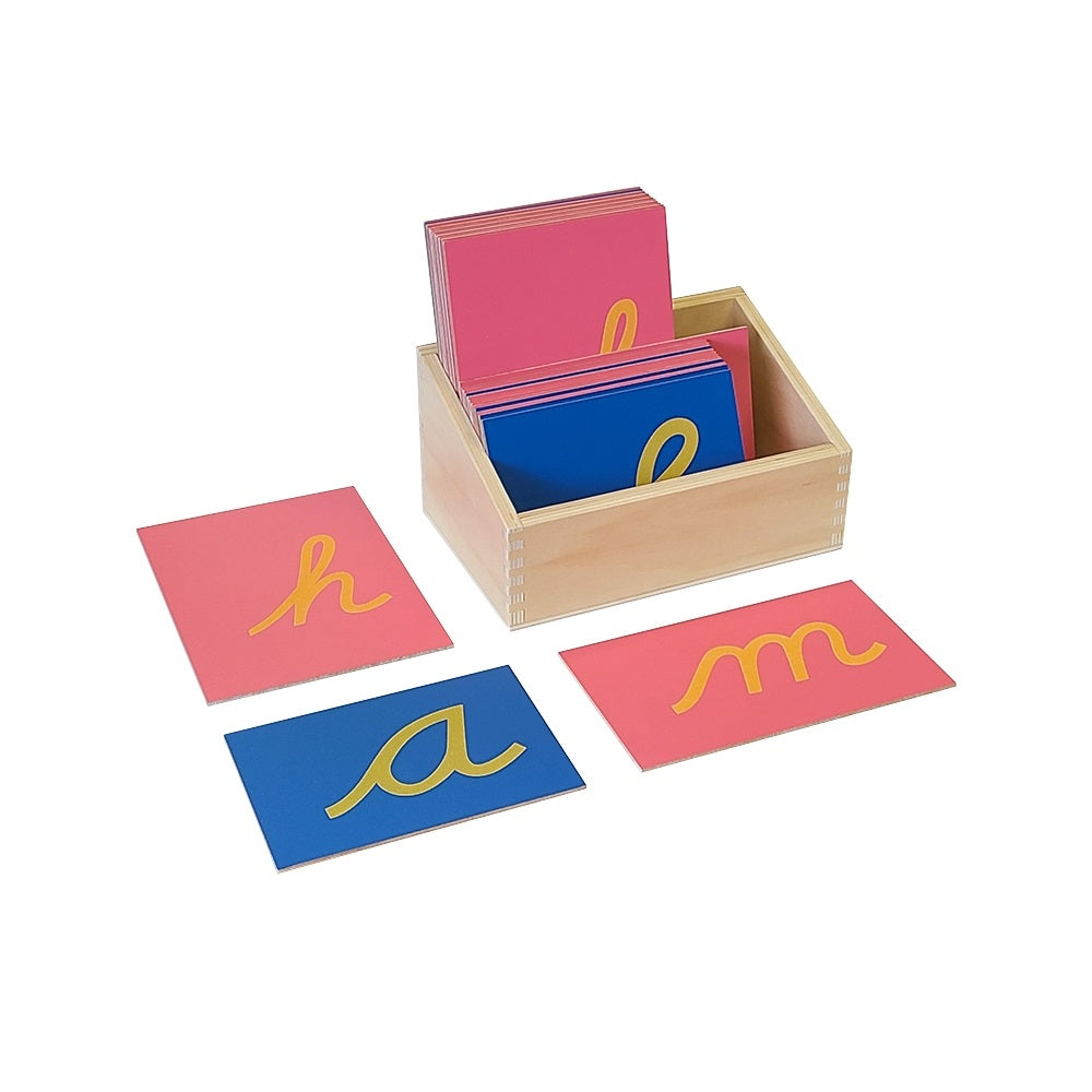 Kindermatic Montessori Lower Case Sandpaper Letters - Cursive with Box 蒙特梭利 英文字母沙板 小寫草體 含木盒