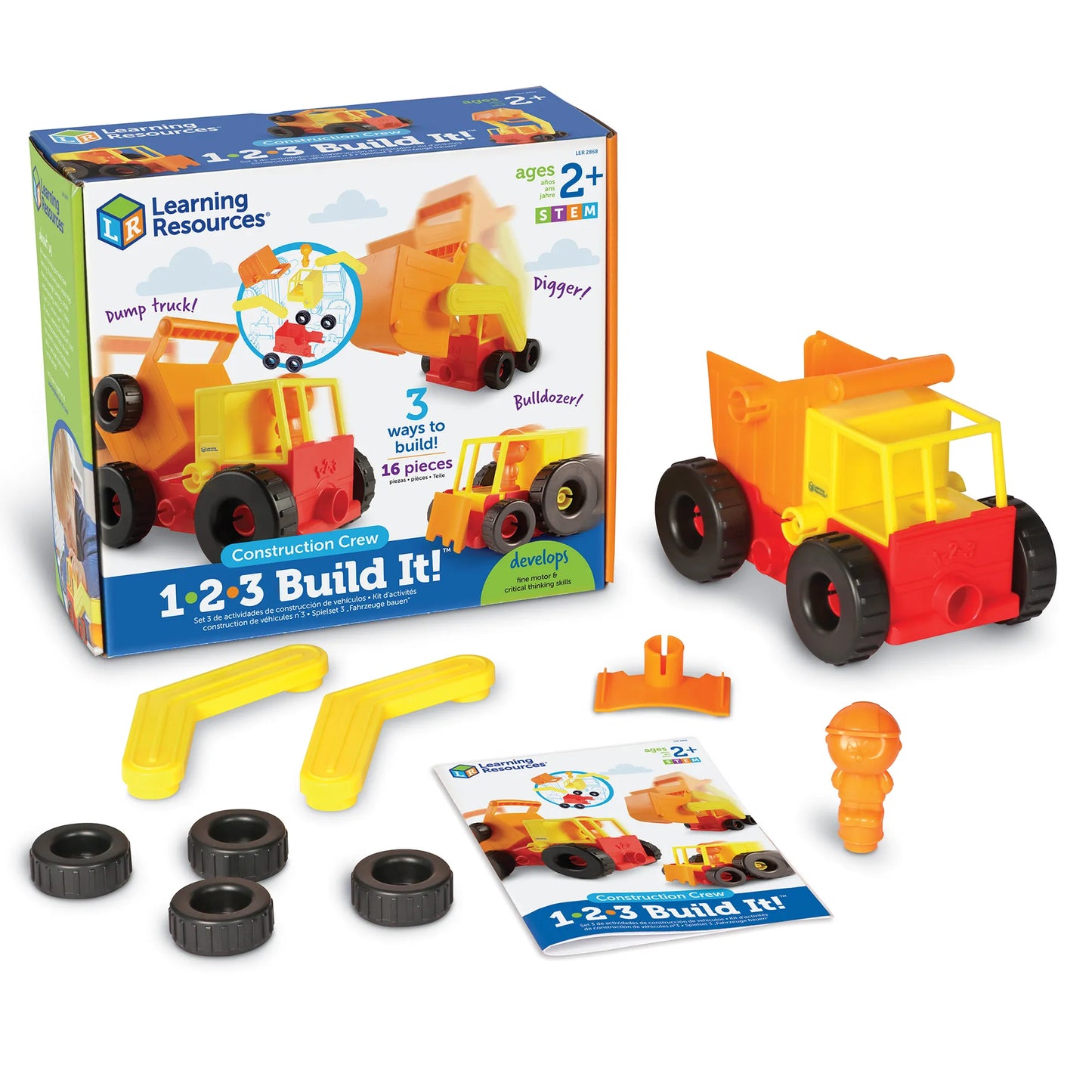 Learning Resources 1-2-3 Build It: Construction Crew 建築玩具,推土機,挖掘機,傾倒卡車