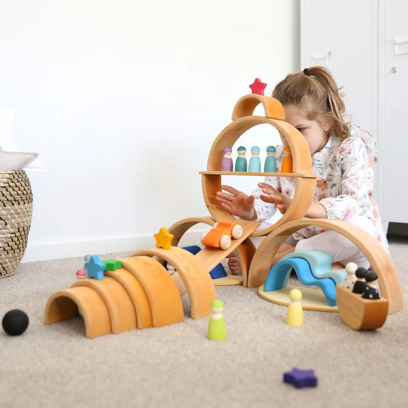 Masterkidz 12 Piece Wooden Stacking Rainbow Natural 12件套特大櫸木堆疊彩虹 天然色