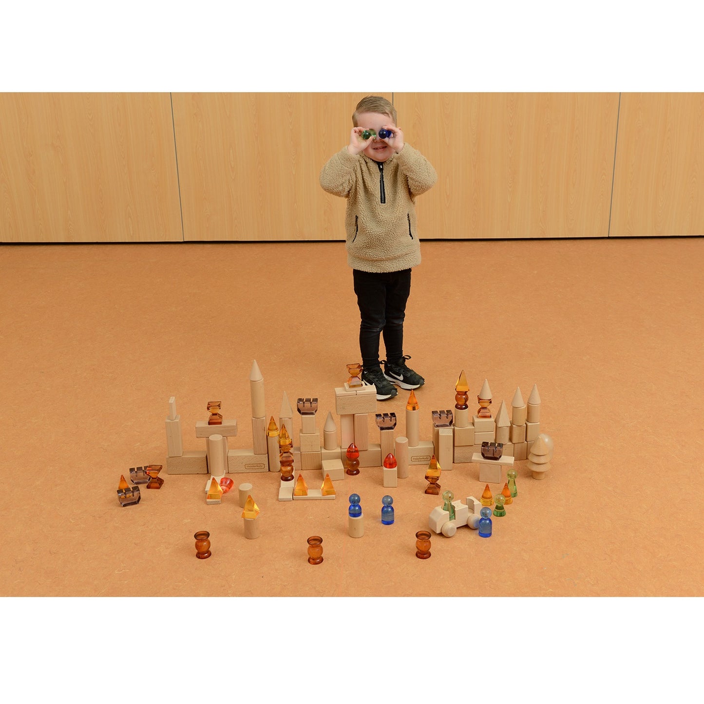 Masterkidz Build-My-Castle Translucent Acrylic and Beech Wood Building Blocks Set of 119件套晶透亞克力及天然北歐櫸木積木