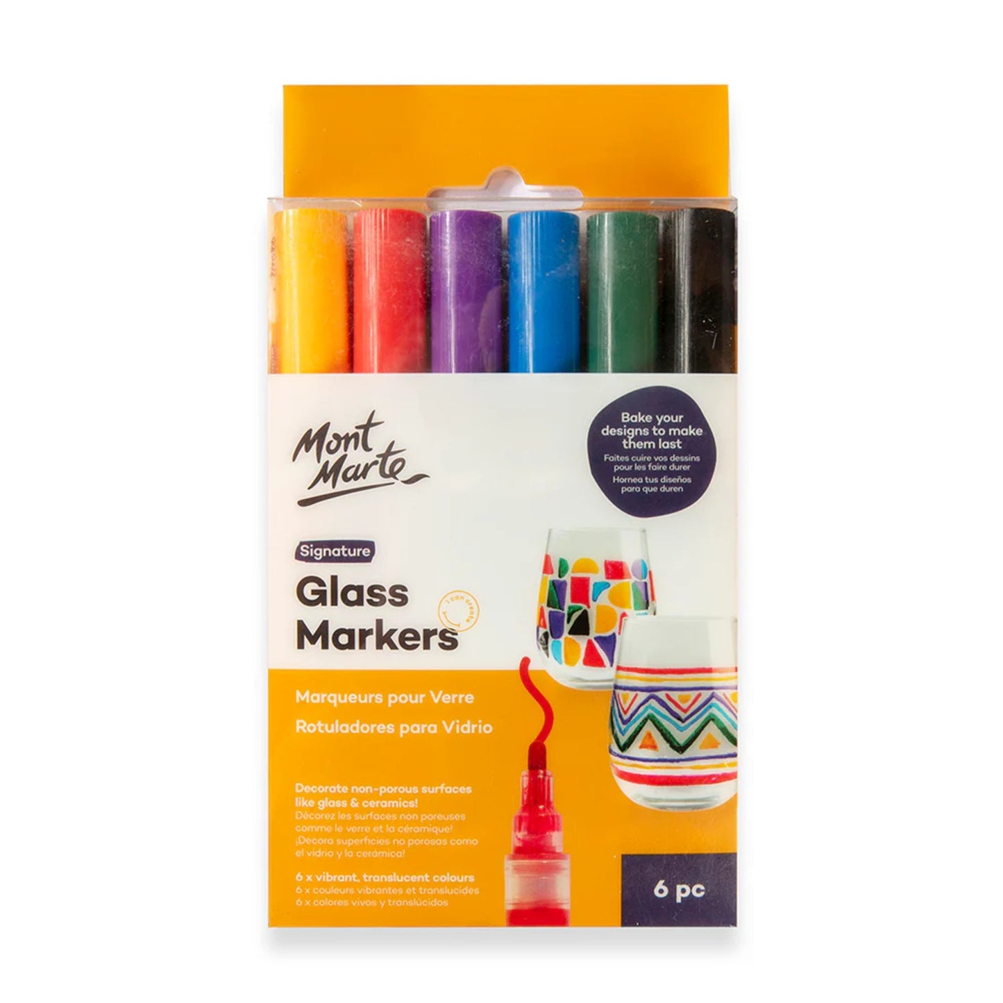 Mont Marte Glass Markers Signature 6pc 玻璃繪畫麥克筆6色