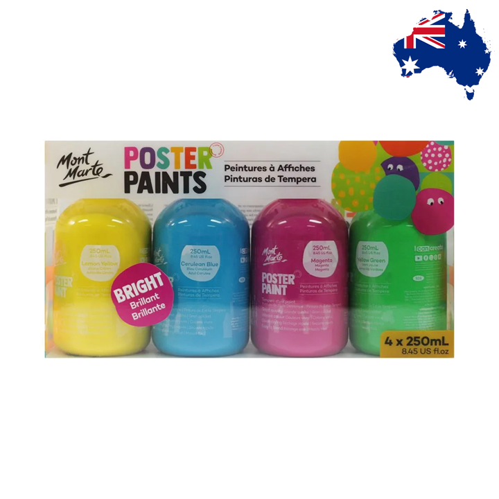 Mont Marte Poster Paint 250ml x 4pc Pack 廣告彩顏料 250ml4色套裝