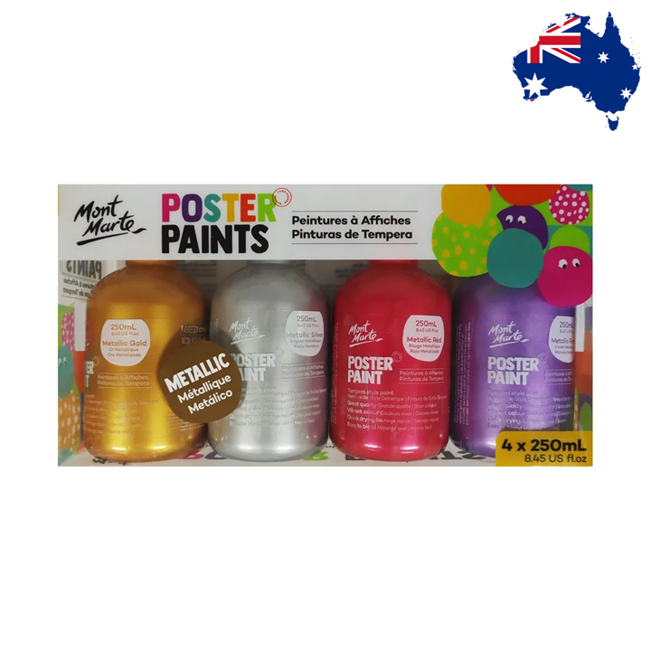 Mont Marte Poster Paint 250ml x 4pc Pack 廣告彩顏料 250ml4色套裝