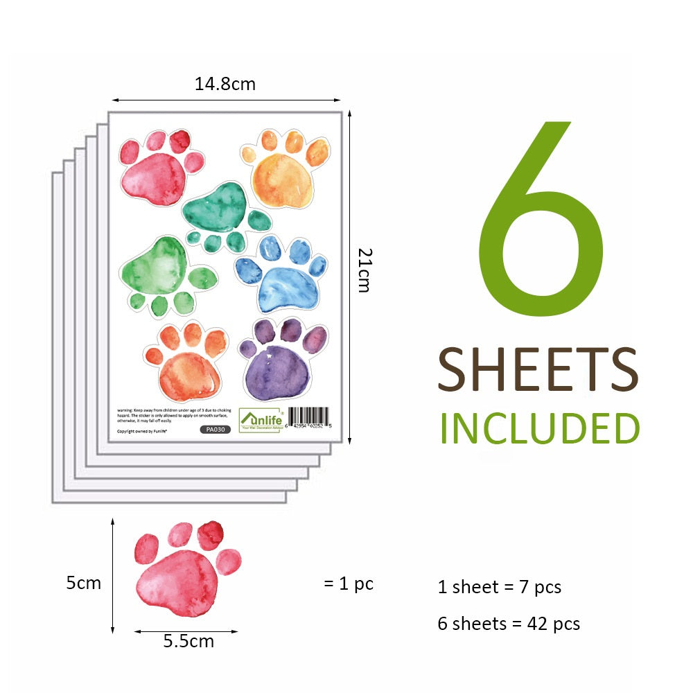 Colourful Paw Print Wall Decal 42pcs 彩色小掌印牆面貼紙 42個