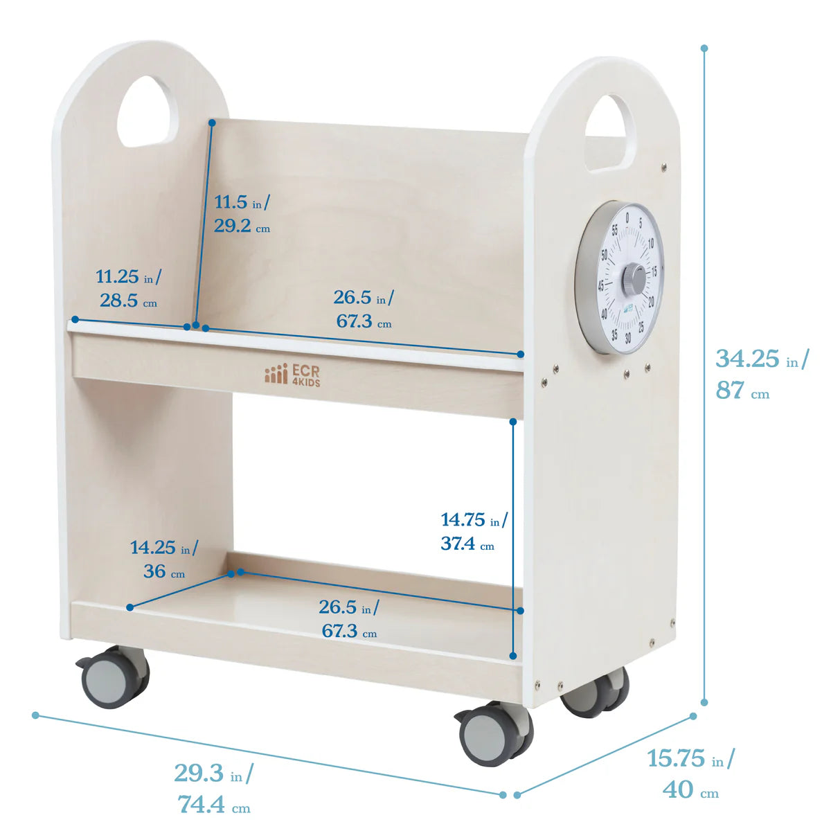 ECR4Kids Mobile Book Cart with Countdown Timer and Storage