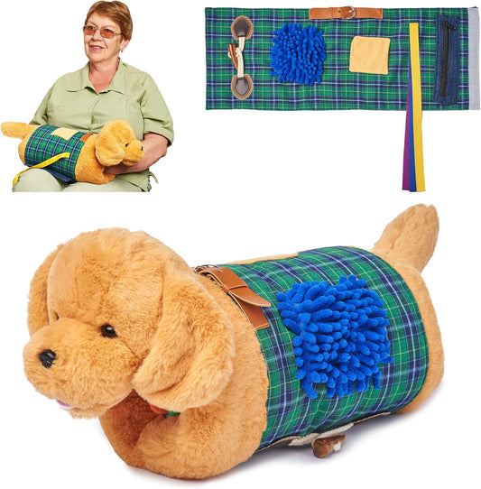 2-in-1 Sensory Fidget Muff Blanket Brown Puppy Calming Activities for Dementia and Alzheimer’s Support 二合一感官保暖手筒與失智症活動毯
