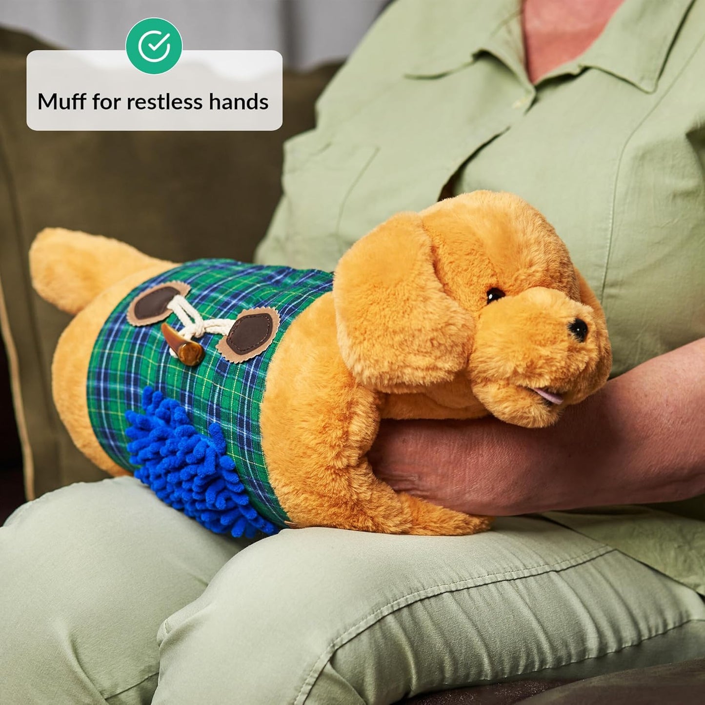 2-in-1 Sensory Fidget Muff Blanket Brown Puppy Calming Activities for Dementia and Alzheimer’s Support 二合一感官保暖手筒與失智症活動毯