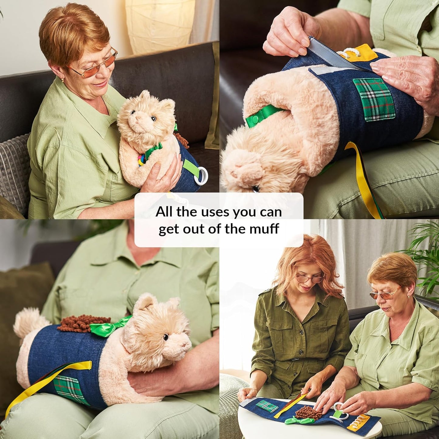 2-in-1 Sensory Fidget Muff Blanket Cat Calming Activities for Dementia and Alzheimer’s Support 二合一感官保暖手筒與失智症活動毯 小猫