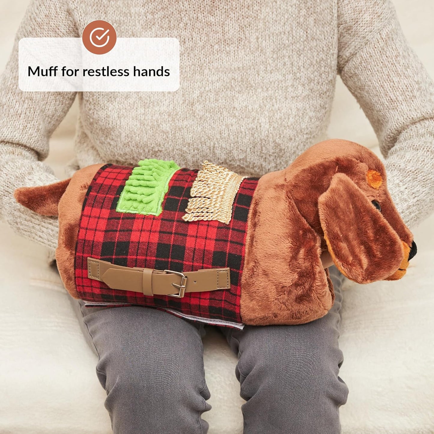 2-in-1 Sensory Fidget Muff Blanket Dachshund Calming Activities for Dementia and Alzheimer’s Support 二合一感官保暖手筒與失智症活動毯 臘腸犬