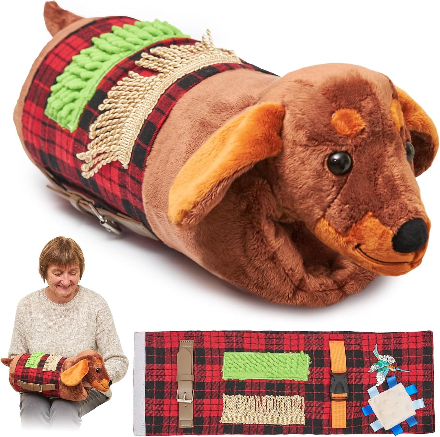 2-in-1 Sensory Fidget Muff Blanket Dachshund Calming Activities for Dementia and Alzheimer’s Support 二合一感官保暖手筒與失智症活動毯 臘腸犬