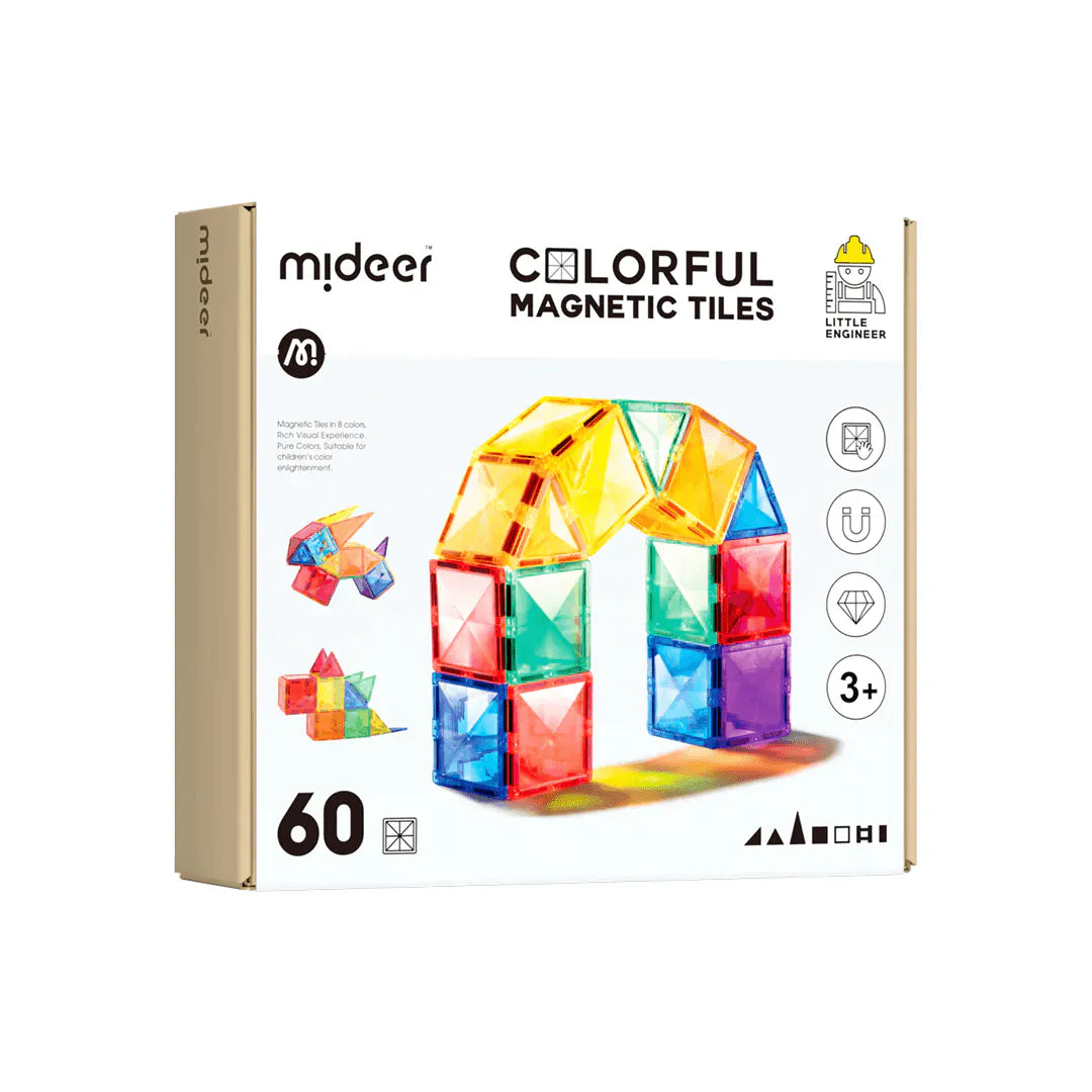 Mideer Colorful Magnetic Tiles Set of 60件 透彩磁性建構片套裝
