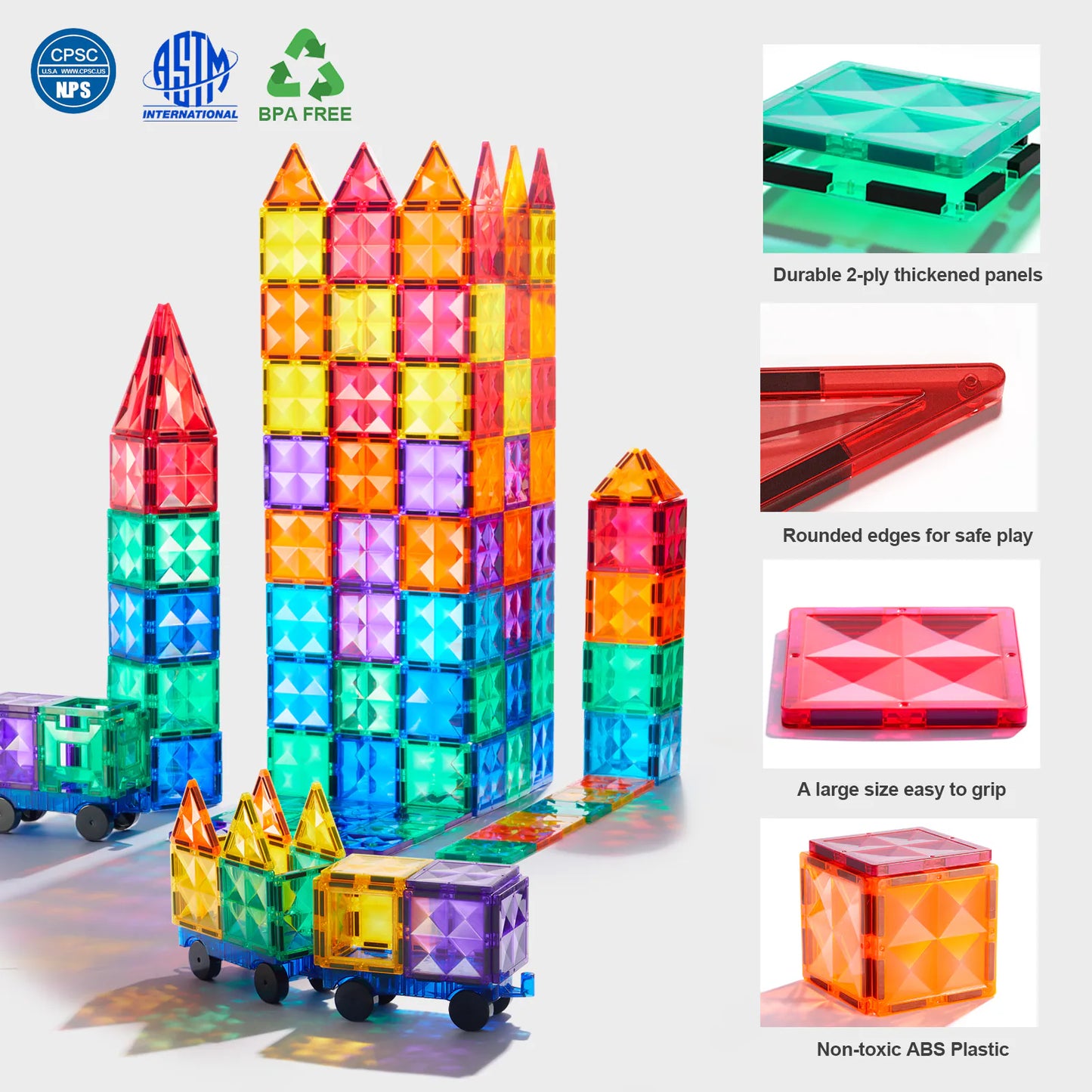 Mideer Colorful Magnetic Tiles Set of 60件 透彩磁性建構片套裝