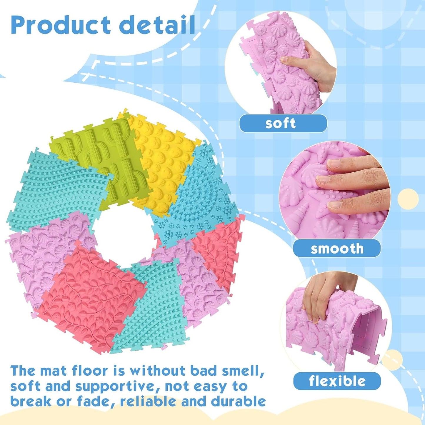 PVC Sensory Play Tactile Mat Set of 14 觸感感官拼接軟地墊14個套裝