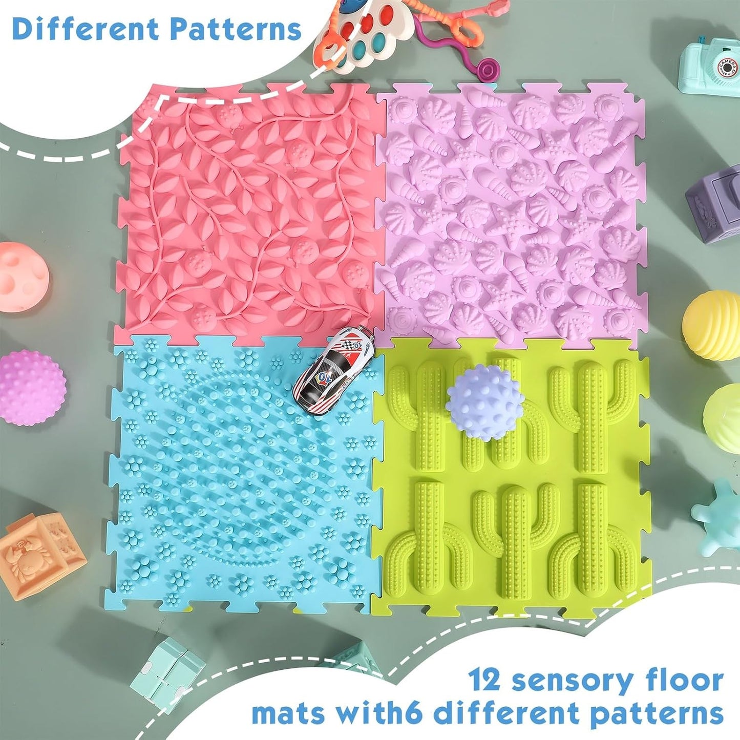 PVC Sensory Play Tactile Mat Set of 14 觸感感官拼接軟地墊14個套裝