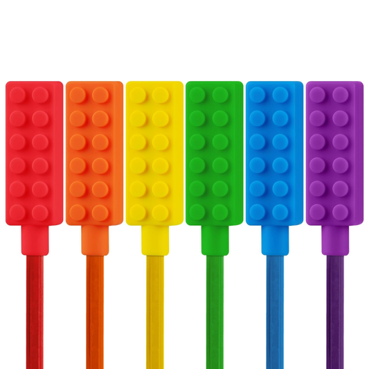 Sensory Brick Chewy Pen Topper, set of 6個混色積木款感官筆套