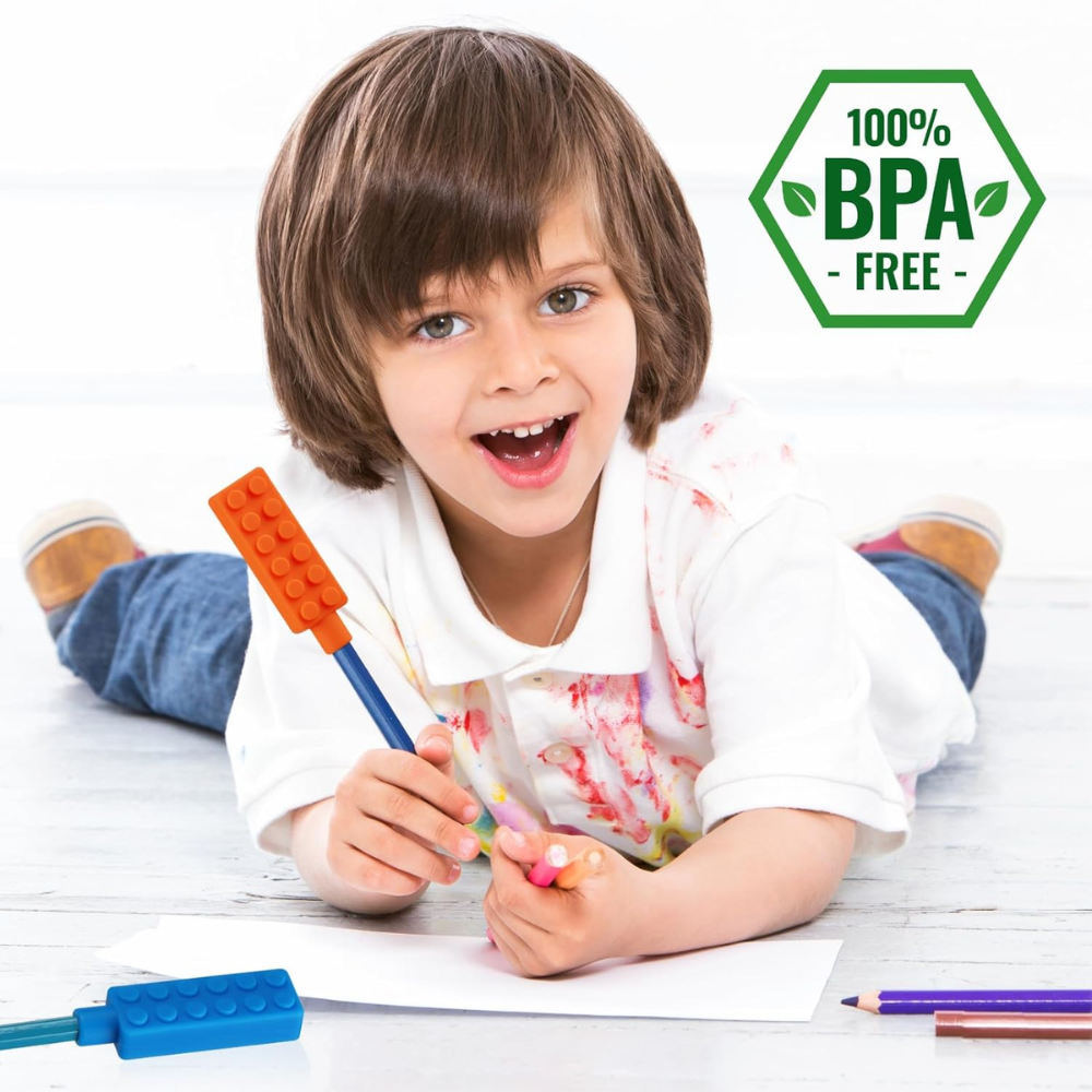 Sensory Brick Chewy Pen Topper, set of 6個混色積木款感官筆套