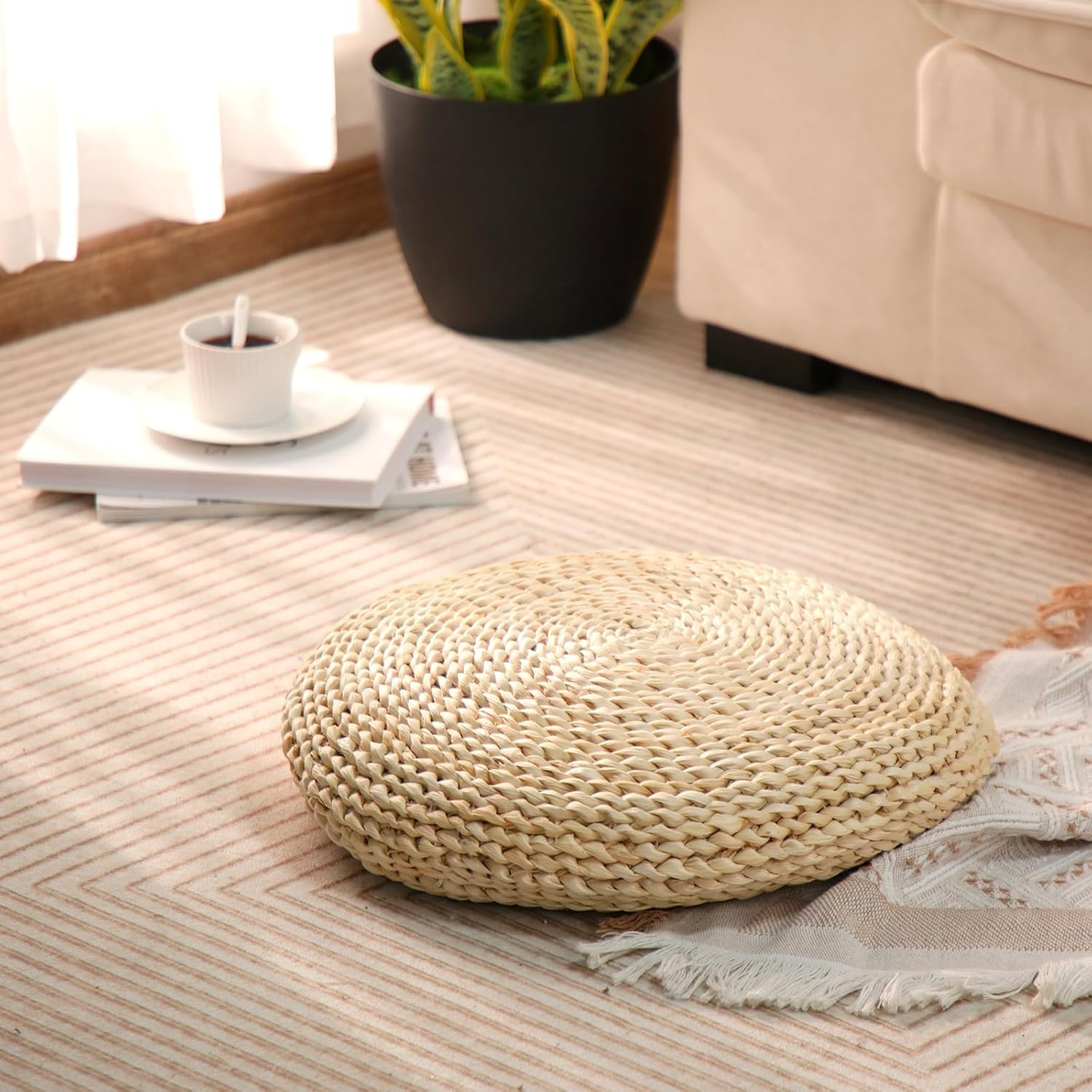 Natural Woven Seat Cushion Set of 6件組圓形編織地板坐墊