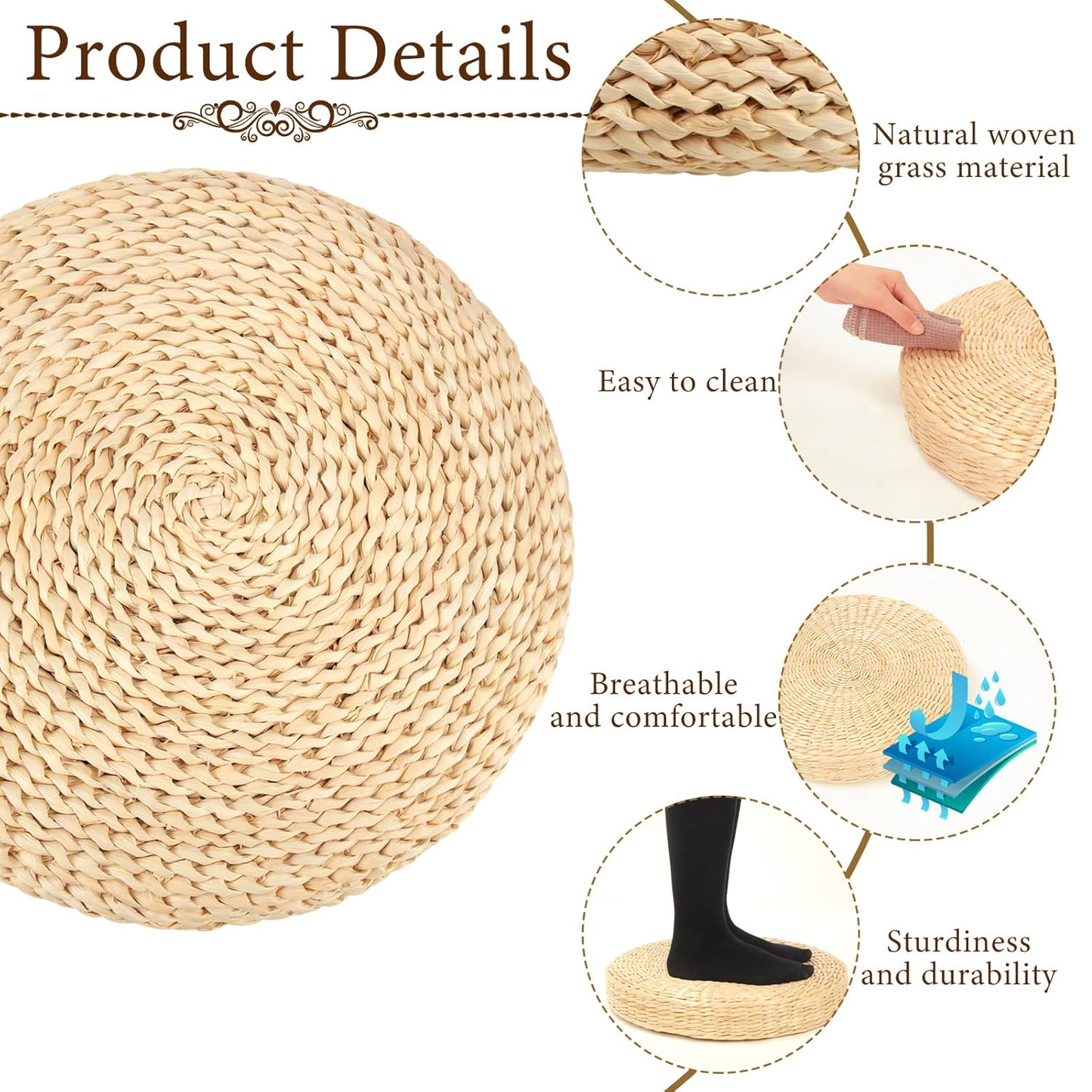 Natural Woven Seat Cushion Set of 6件組圓形編織地板坐墊