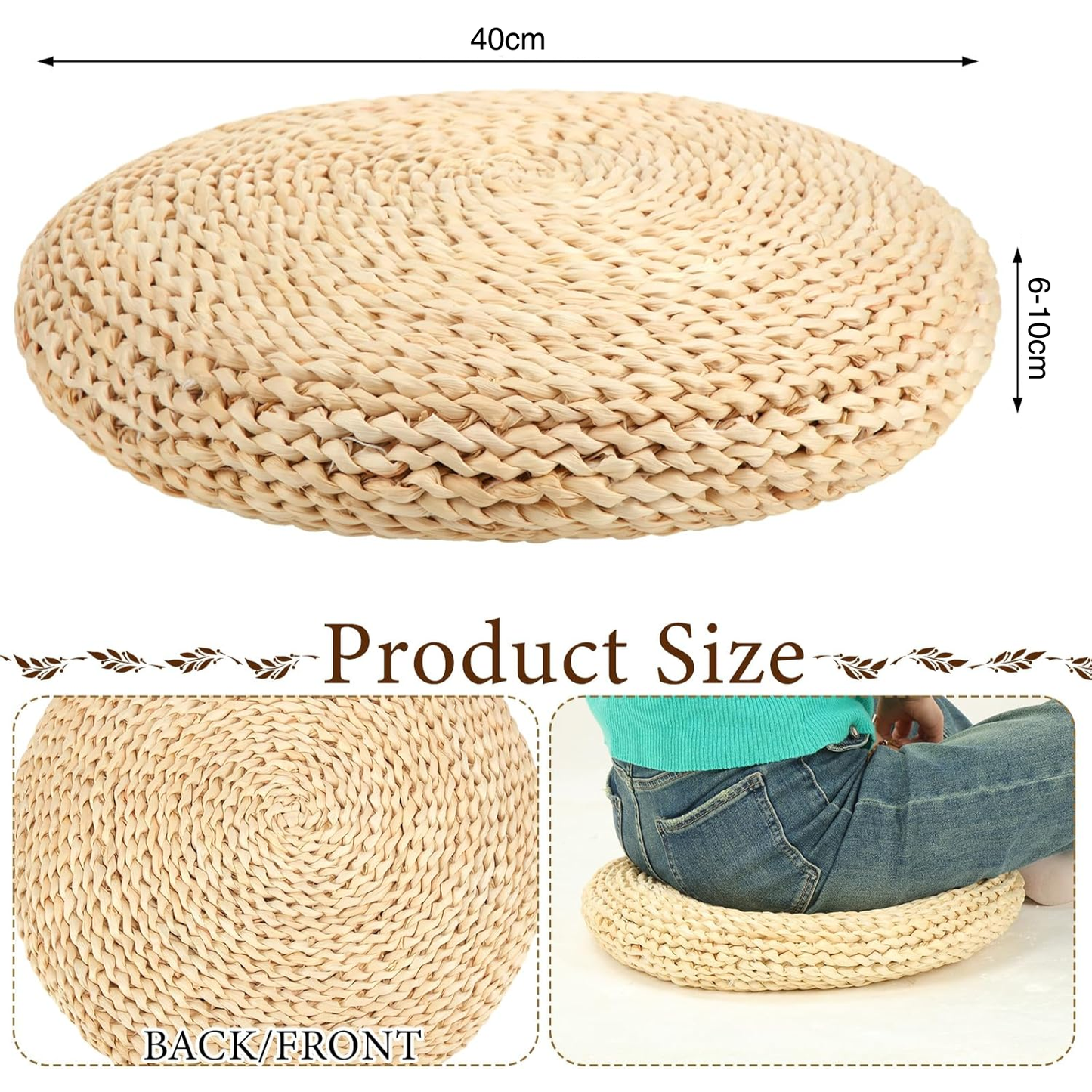 Natural Woven Seat Cushion Set of 6件組圓形編織地板坐墊